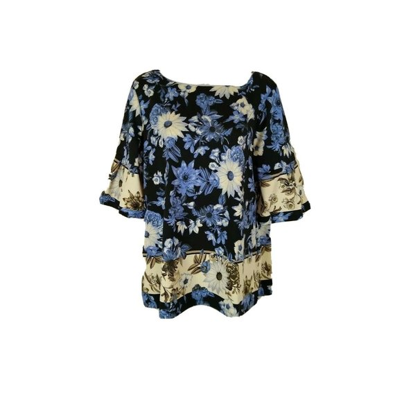 Charter Club Tops - Blue Floral Short Sleeve Blouse